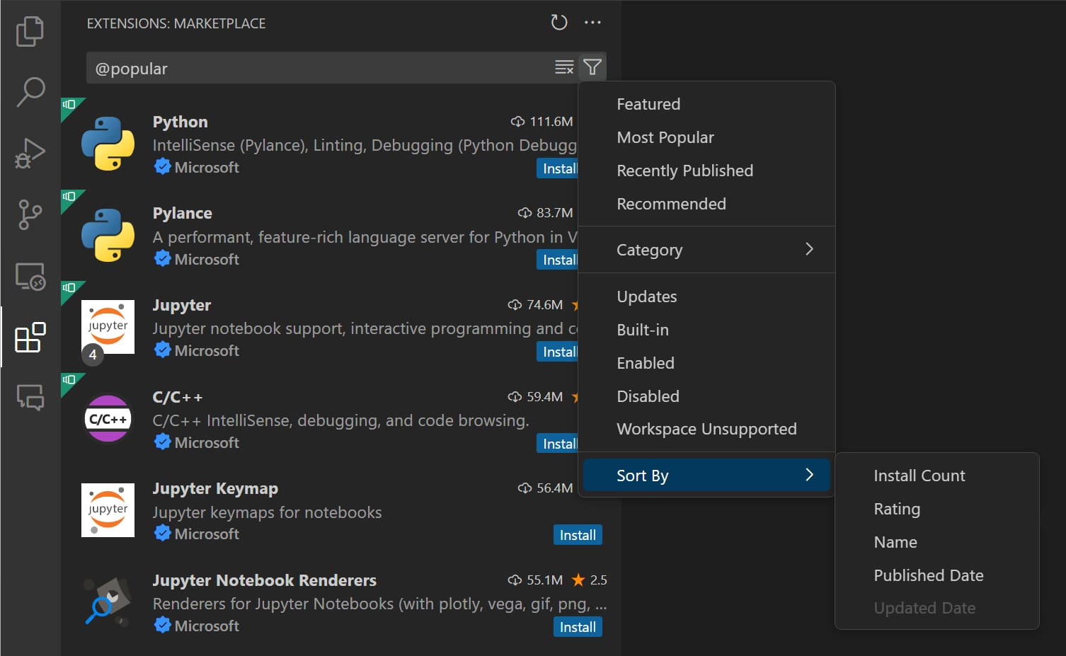 L'interface des plugins de VS Code